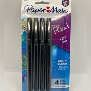🖤 NEW- PaperMate Black Felt Tip Pens (Set of 4) 🖤